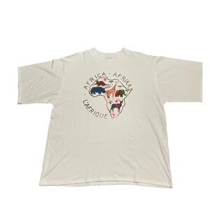 Vintage Ibis‎ Images XL Africa Animal Graphic T-Shirt White Safari Tee *See Pics